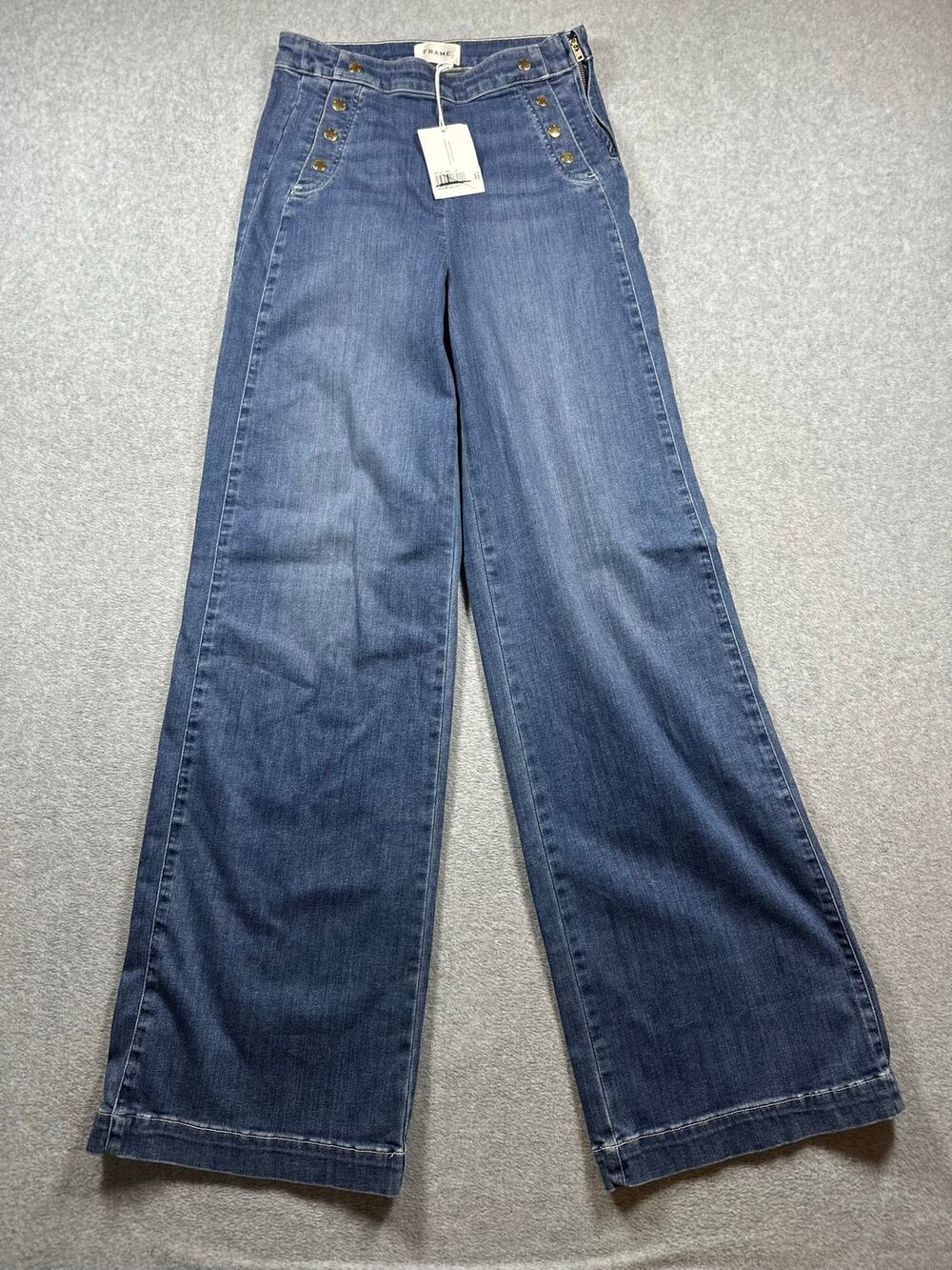 FRAME NWT Sailor Snap Button Wide-Leg Jeans Women's Size 29 Blue Denim High-Rise